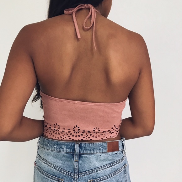 🔃🆕 Sachi - Light Mauve Vegan Suede Halter Top - Picture 3 of 3